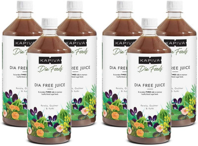 Kapiva Dia Free Juice 1L| Controls Blood Sugar Levels | Amla, Karela, Jamun & More(Pack of 6, 6 L)