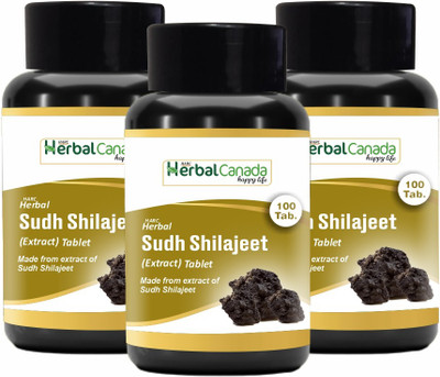 Herbal Canada Sudh Shilajit Tablets | Helps Boost Immunity & Energy| 100 Veg. Tablets(Pack of 3, 300 Tablets)