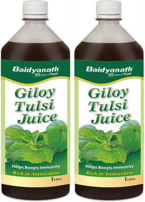 Baidyanath Giloy Tulsi Juice - Boosts Immunity and Digestion | Natural source of Antioxidants for Detoxification, for Liver and Skin Health | No Added Sugar, Colour or Flavour | Pack of 2(Pack of 2, 2 L)
