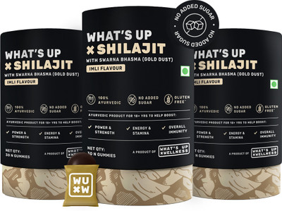 What's Up Wellness Shilajit Resin Gummies with 24K Gold Dust | Improve Stamina & Immunity Pack of 3(Pack of 3, 90 Tablets)