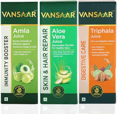 Vansaar Amla, Aloevera & Triphala Juice Combo for Healthy Hair, Skin & Gut(Pack of 3)