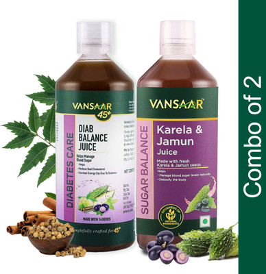 VANSAAR 45+ Karela Jamun Juice & Diab Balance Juice Combo For Effective Diabetic Care(Pack of 2, 2 L)