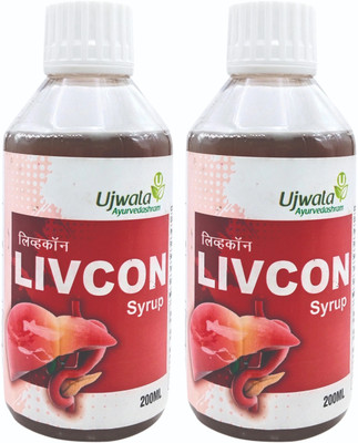 UJWALA AYURVEDASHRAM Livcon Syrup, Herbal liver tonic, Blood purifier, Appetizer, Weight gain(Pack of 2, 400 ml)