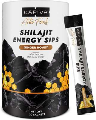 Kapiva Shilajit Energy Sips of 250mg/Stick, Ginger Honey Flavour, 30 Sachets(120 g)