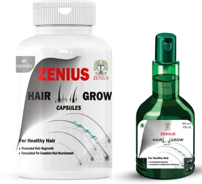 Zenius Hair Growth Kit | Ayurvedic Hair Care Kit for Strong, & Shiny Hair Fall(Pack of 2, 60 Capsules, 100 ml)