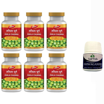 Dabur Amla Churna Immunity Booster with 100 Gm Pow Each With Leaf Ashwagandha 20 Tab(Pack of 7, 600 g, 15 Tablets)