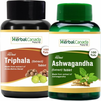 Herbal Canada Triphala (100 Tablets) + Ashwagandha (100 Tablets) | Healthy Combo Pack(Pack of 2)