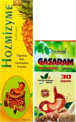 HERBSHD Hozmizyme Syrup & Gasaram Capsule | For Digestive Enzyme | Hyper acidity(Pack of 2)