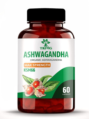 Trivang KSM 66 Ashwagandha | Rejuvenate Mind & Body | For Stress | Each Capsule 500 mg(Pack of 2, 60 Capsules)