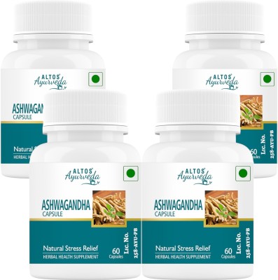 ALTOS Ayurveda Ashwagandha Capsules | Herbal Stress Relief & Immunity Booster, 240 Cap(Pack of 4)