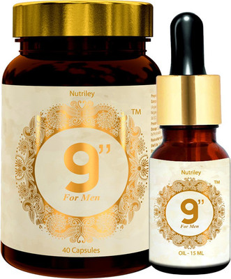 NUTRILEY 9 Inch Capsules + Lotion For Men Improves Stamina (40 Capsules + 15 ML Lotion)(Pack of 2, 15 ml, 40 Capsules)