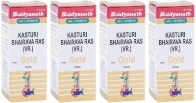 Baidnath Kasturi Bhairava Ras (Vr.) with Gold Pearl (4 Packs, Each Pack 10 tablets)(Pack of 4)