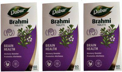 Dabur Brahmi 60 Tablets Brain Health Memory Booster Promotes Alertness(Pack of 3, 180 Tablets)
