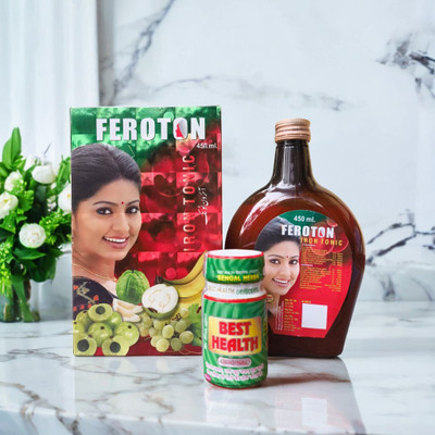 BAYWAY AYURVEDA Feroton & Best Health: Iron Tonic & Multivitamin Capsule for Family Wellness(Pack of 2, 450 ml, 50 Capsules)