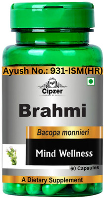 CIPZER Brahmi 60 Capsules | Boosts Memory & Focus | Reduce Stress | Brain Tonic Support(60 Capsules)
