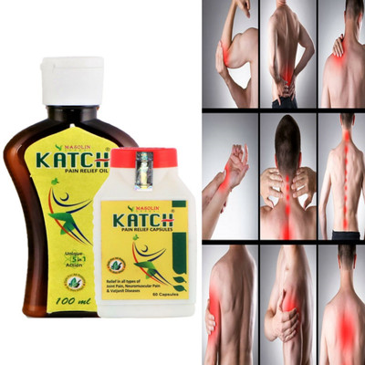 Masolin Herbal Katch Ayurvedic Pain Relief Oil 100ml and Capsules 60Cap Liquid(2 x 1 Units)