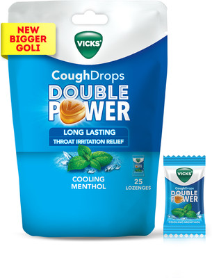 Vicks Cough Drops Double Power (Menthol). Bigger With 2X Ayurvedic Mix (25 Lozenges)(25 Tablets)