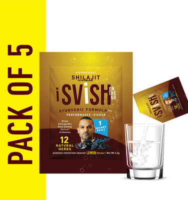svish on the go Shilajit | Effervescent Powder | Ashwagandha, Musli & Shatavari 4.5g(Pack of 5, 4.5 g)
