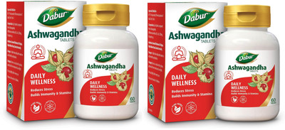 Dabur Ashwagandha Tablets 60 tabs General Wellness Tablets Stress Relief(Pack of 2, 120 Tablets)
