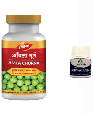 Dabur Amla Churna Immunity Booster with 100 Gm Pow Each With Leaf Ashwagandha 15 Tab(Pack of 2, 100 g, 15 Tablets)