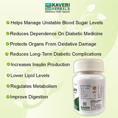 KAVERI HERBALS DIABETIC CARE Cap Diabetes & sugar Control naturally (Neem Jamun Gudmar) 60 Cap(Pack of 2)