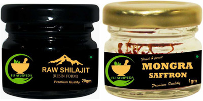 FIJ AYURVEDA Raw Shilajit/Shilajit Resin 20Gm, with Mongra Kesar Saffron – 1Gm(Combo Pack)(Pack of 2, 20 g, 1 g)