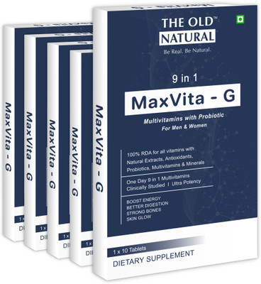 The Old Natural Multivitamin Tablets for Men & Women Probiotics, 100% RDA Vitamin C(5 x 10 Tablets)