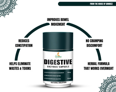 grinbizz Digestive Enzymes Capsule Improve Digestion Health/Relief Acidity & Constipation(30 Capsules)