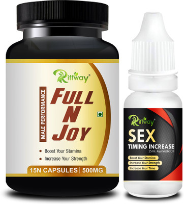 Riffway Full N Joy. Formula & Time Increase Massage Oil Stamina Capsule Combo For Men(Pack of 2, 15 Capsules, 15 ml)