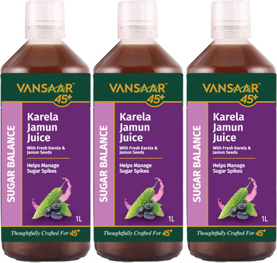 VANSAAR 45+ Karela Jamun Diabic Care Juice | Clinically Proven Control Blood Sugar(Pack of 3, 3 L)