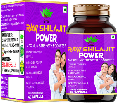 BIRJI HERBALS Ayurvedic Raw Shilajit Power 60Veg Capsules Pack Of 1 Month(60 Capsules)