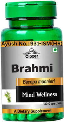 CIPZER Brahmi 30 Capsules | Boosts Memory & Focus | Reduce Stress | Brain Tonic Support(30 Capsules)