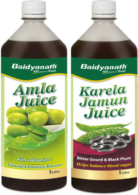 Baidyanath Karela Jamun + Amla Juice Combo |Natural Remedy For overall Health and Wellness |Rich in antioxidants|Helps in Reducing the Bad Cholesterol Levels-1L(Pack of 2, 2 L)