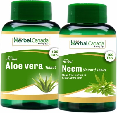 Herbal Canada Aleo Vera (100 Tablets) + Neem (100 Tablets) | Healthy Combo Pack(Pack of 2)