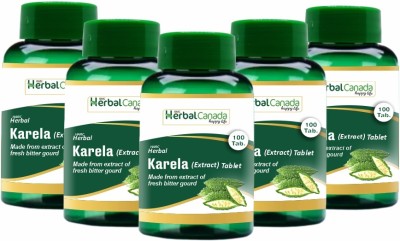 Herbal Canada Karela Tablets | Maintains Sugar Level | 100 Veg. Tablets(Pack of 5)