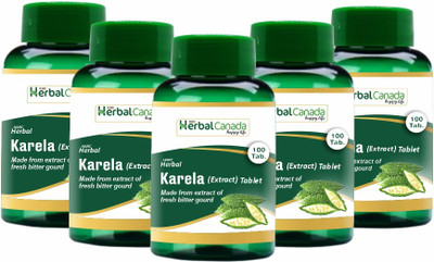 Herbal Canada Karela Tablets | Maintains Sugar Level | 100 Veg. Tablets(Pack of 5, 500 Tablets)