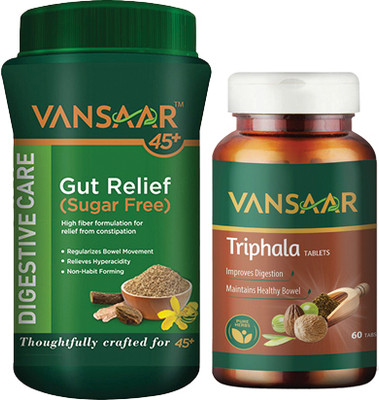 VANSAAR Digestion Combo- Gut Relief & Triphala Tablets|Quick Relief from Constipation(Pack of 2, 100 g)