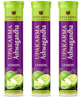 UPAKARMA Ashwagandha Effervescent 20 Tabs- Lemon| Reduce Anxiety & Improve Sleep Quality(Pack of 3)