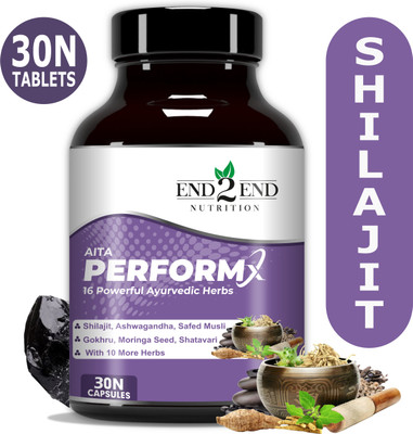 End2End Nutrition PerformX with Pure Shilajit for Strength, Stamina & Vitality | 16 Herbs - 30 Cap(30 Capsules)