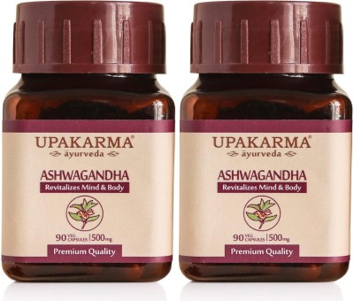 UPAKARMA Ayurveda Organic Ashwagandha 500mg - 90 Veg Capsules Pure Extract - Stress Relief, Anti-Anxiety, Mood Enhancer, Immune & Thyroid Support 45 Days of Supply (Pack of 2)(Pack of 2)