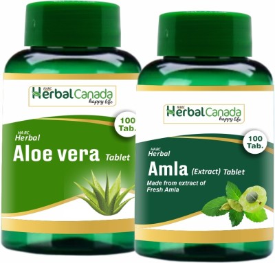 Herbal Canada Aloe Vera (100 Tablets) + Amla (100 Tablets) | Healthy Combo Pack(Pack of 2)