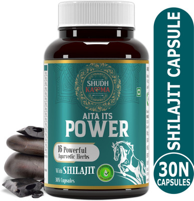 Shudh Kaama Himalayan Shilajit with 16 Powerful Ayurvedic Herbs for Men | Power and Stamina(30 Capsules)