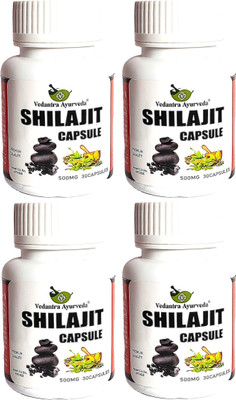 VEDANTRA AYURVEDA Shilajit Capsules With Ashwagandha and Giloy For Strength, Power & Stamina(Pack of 4, 120 Capsules)
