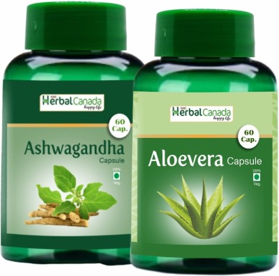 HARC Herbal Canada Ashwagandha (60 Capsules) + Aloe vera (60 Capsules) | Healthy Combo Pack(Pack of 2)