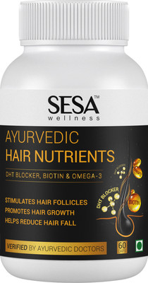 SESA Ayurvedic Hair Nutrients DHT Blocker 60 caps Biotin & Omega-3 Reduces Hair Fall(60 Capsules)