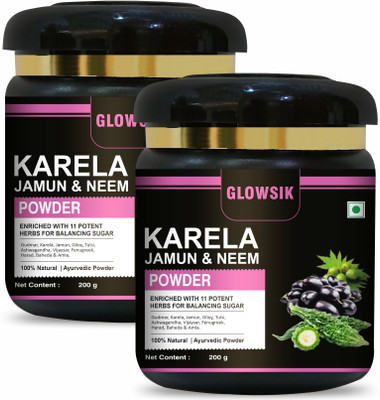 GLOWSIK Karela Jamun Powder | 11 Potent Herbs | Helps Regulate Sugar Management(Pack of 2, 400 g)