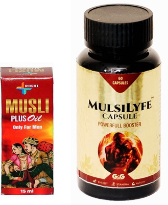 Rikhi Musli Plus Herbal oil & Musli Lyfe Capsule 60 no.s(Pack of 2, 15 ml, 60 Capsules)