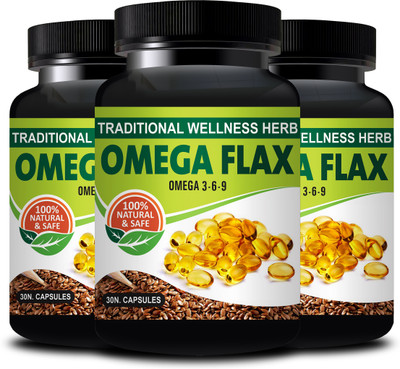 Riffway Omega Flax Natural_ Capsule Omega Flax Capsule Improves Memory & Energy(Pack of 3, 90 Capsules)