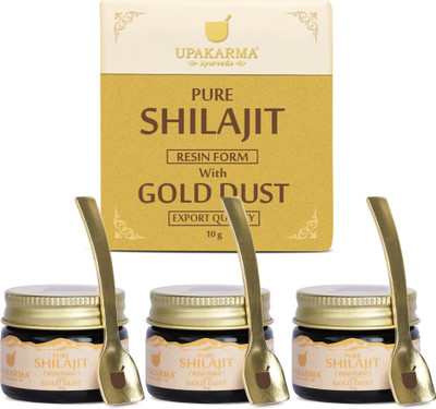 UPAKARMA Shilajit Gold Resin 10g | Contains 24K Gold | Natural Strength & Stamina Booster(Pack of 3, 30 g)