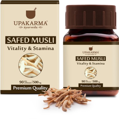 UPAKARMA Ayurveda Pure Herbs Safed Musli Extract Capsules to Boost Immunity and Strength, 500 mg 90 Veggie Capsules - Pack of 1